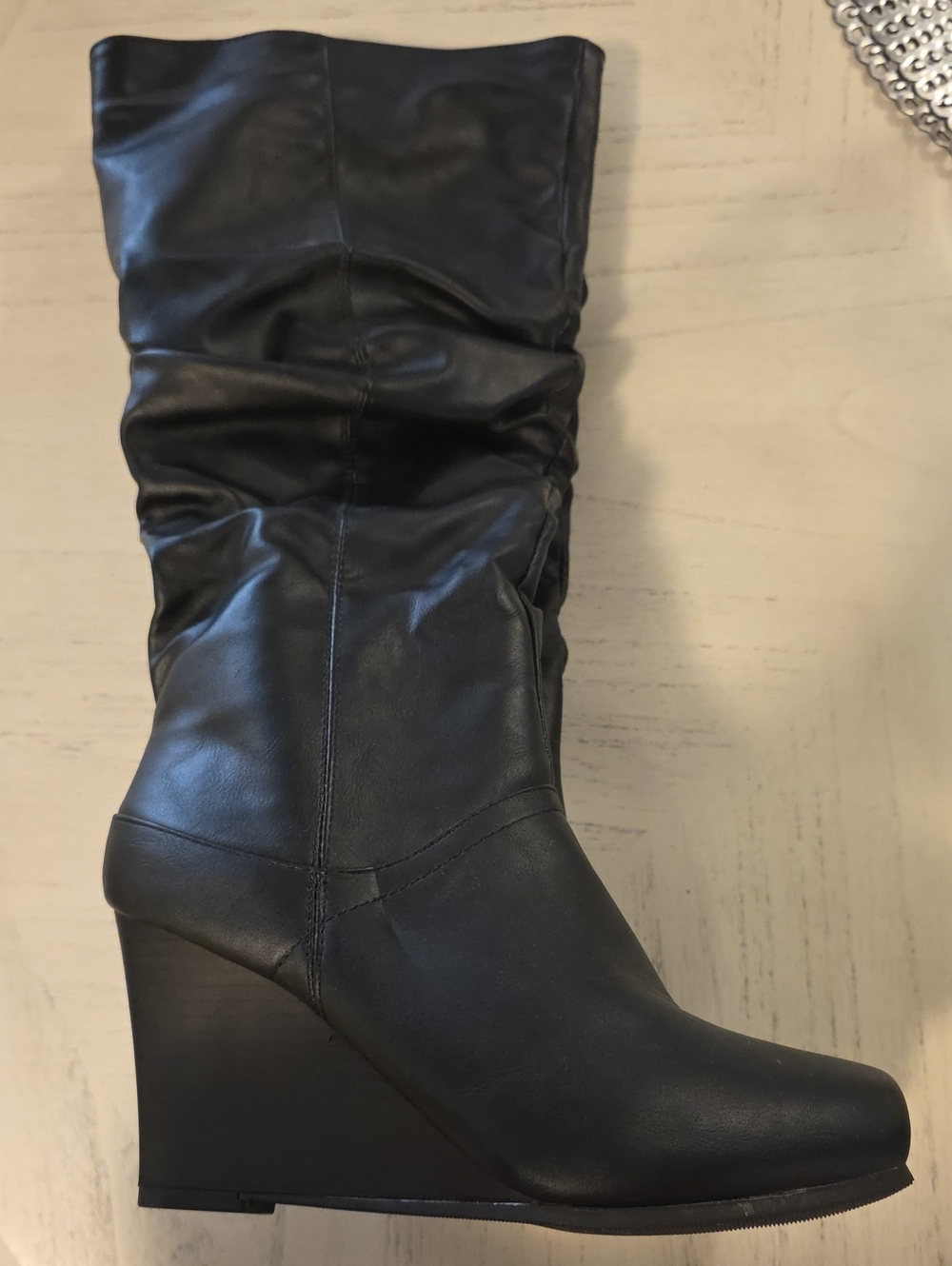 Black Women's Wedge Knee Boot - TG